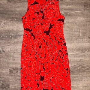 AbbeyGlass Vibrant Red Floral Midi Dress